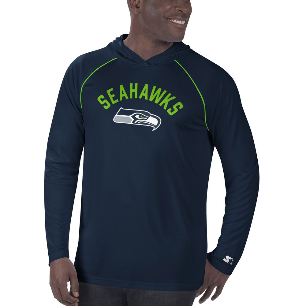 Men's Starter College Navy Seattle Seahawks Raglan - Long Sleeve Hoodie T-Shirt