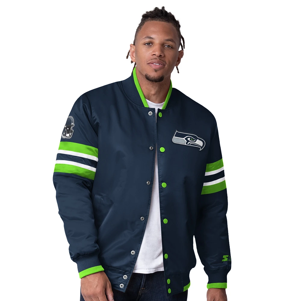 Men's Starter  College Navy Seattle Seahawks Scout I Full-Snap Varsity Jacket