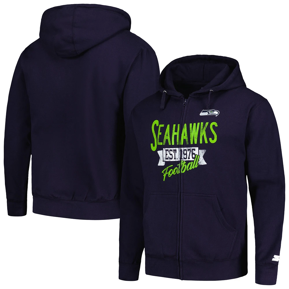 Sweat à capuche entièrement zippé pour hommes Starter Navy Seattle Seahawks Domestic Post Season