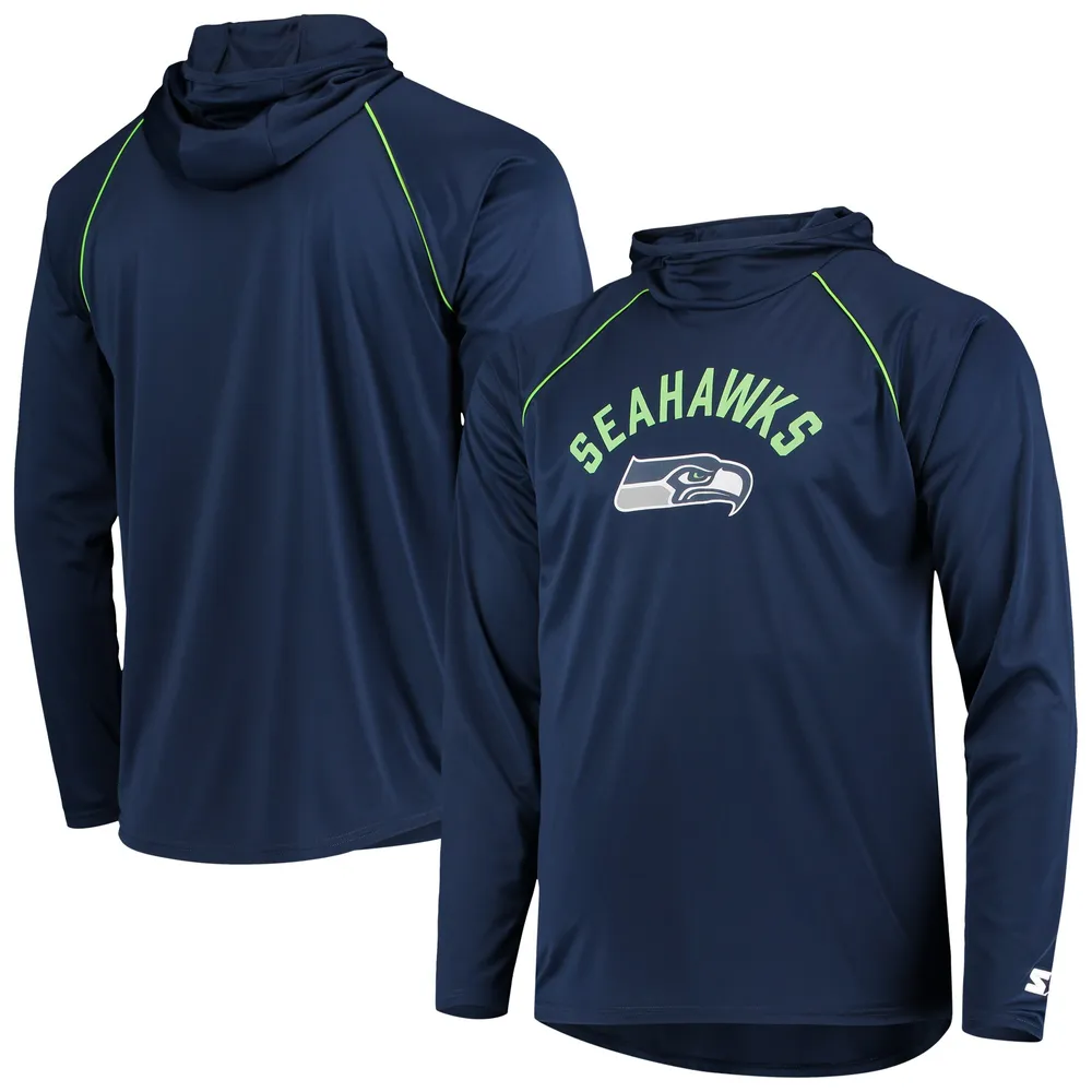 T-shirt à capuche manches longues raglan Starter Seattle Seahawks pour homme, bleu marine