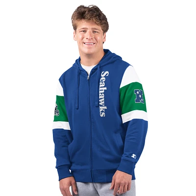 Sweat à capuche zippé avec logo vintage Extreme Starter Royal Seattle Seahawks pour homme