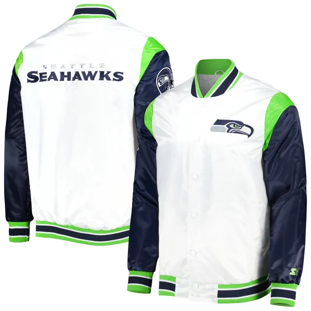 starter seattle seahawks satin bomber jacket navy green XL