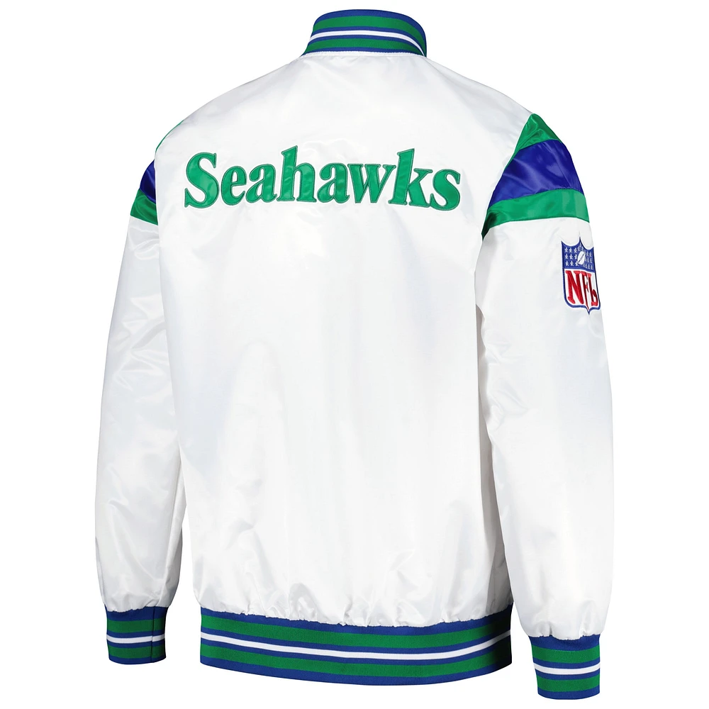 Men's Starter White Seattle Seahawks Vintage Satin Full-Snap Varsity Jacket