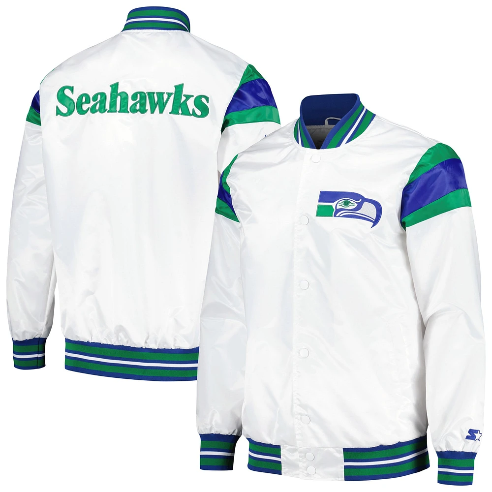 Men's Starter White Seattle Seahawks Vintage Satin Full-Snap Varsity Jacket