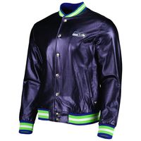 The Wild Collective College Navy Seattle Seahawks Metallic Bomber Full-Snap Jacket