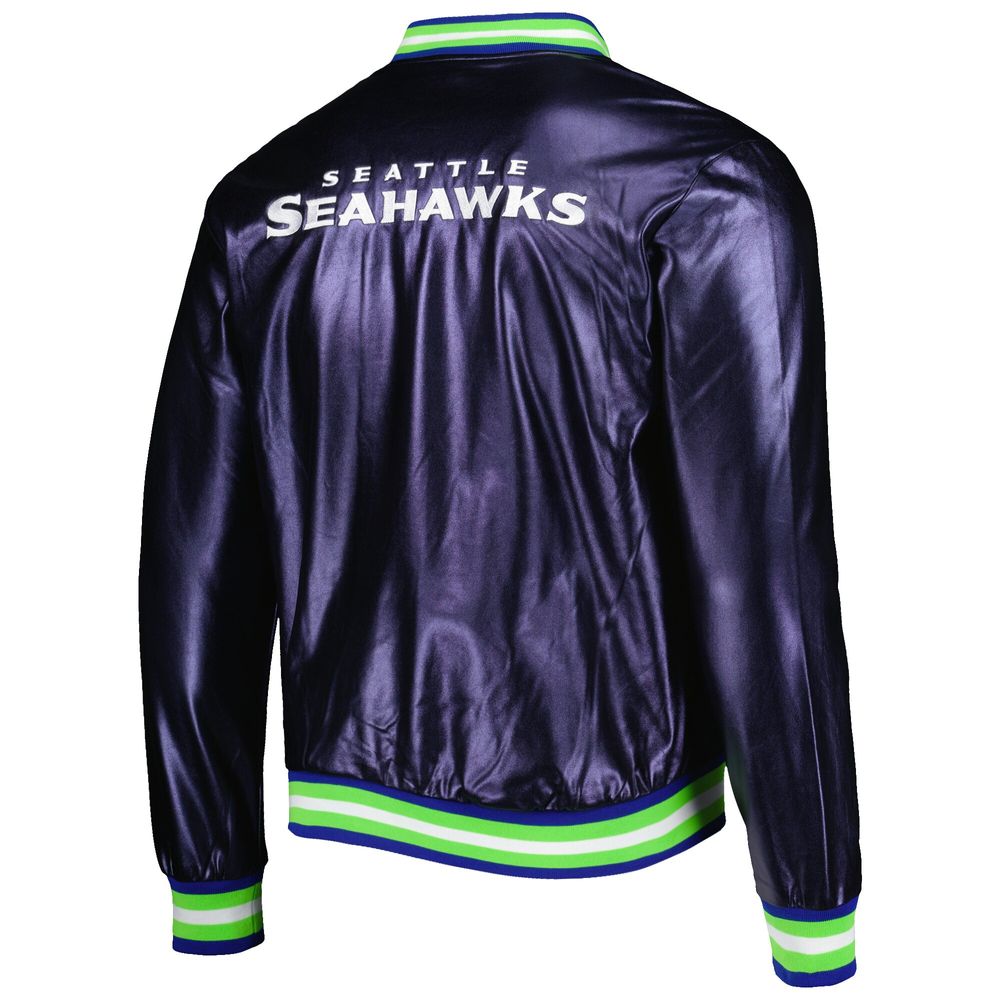 Men's The Wild Collective College Navy Seattle Seahawks Metallic Bomber Full-Snap Jacket