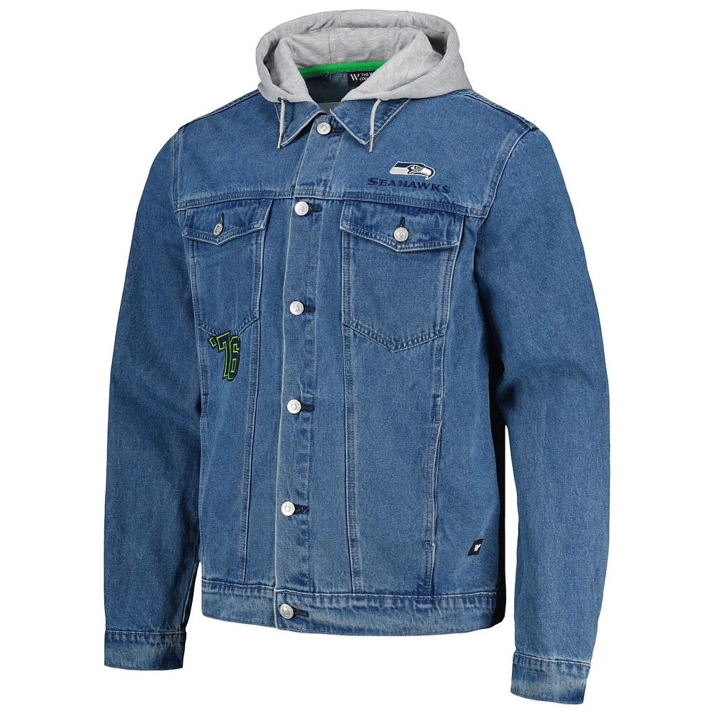 Veste en jean à capuche et boutons complets pour hommes The Wild Collective Seattle Seahawks