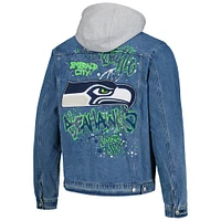 Men's The Wild Collective Seattle Seahawks Hooded Full-Button Denim Jacket