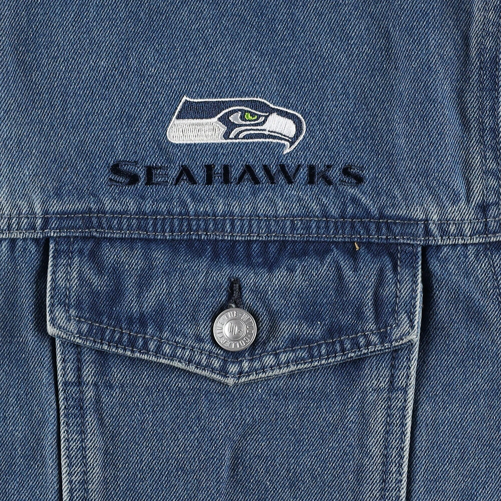 Men's The Wild Collective Seattle Seahawks Hooded Full-Button Denim Jacket