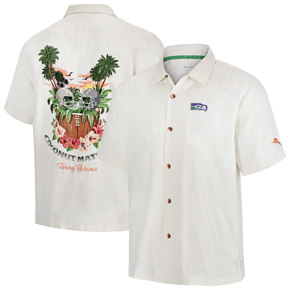 Men's Tommy Bahama White Seattle Seahawks Coconut Matchup Camp Throwback Button-Up Shirt