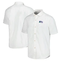 Chemise de camp boutonnée Tommy Bahama blanche Seattle Seahawks Sport Coconut Point Palm Vista IslandZone pour hommes