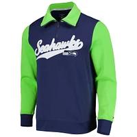 Sweat Tommy Hilfiger College Navy/Neon Green Seattle Seahawks Aiden Quarter-Zip pour homme