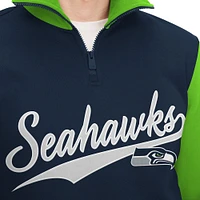 Men's Tommy Hilfiger College Navy/Neon Green Seattle Seahawks Aiden Quarter-Zip Sweatshirt