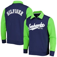 Men's Tommy Hilfiger College Navy/Neon Green Seattle Seahawks Aiden Quarter-Zip Sweatshirt