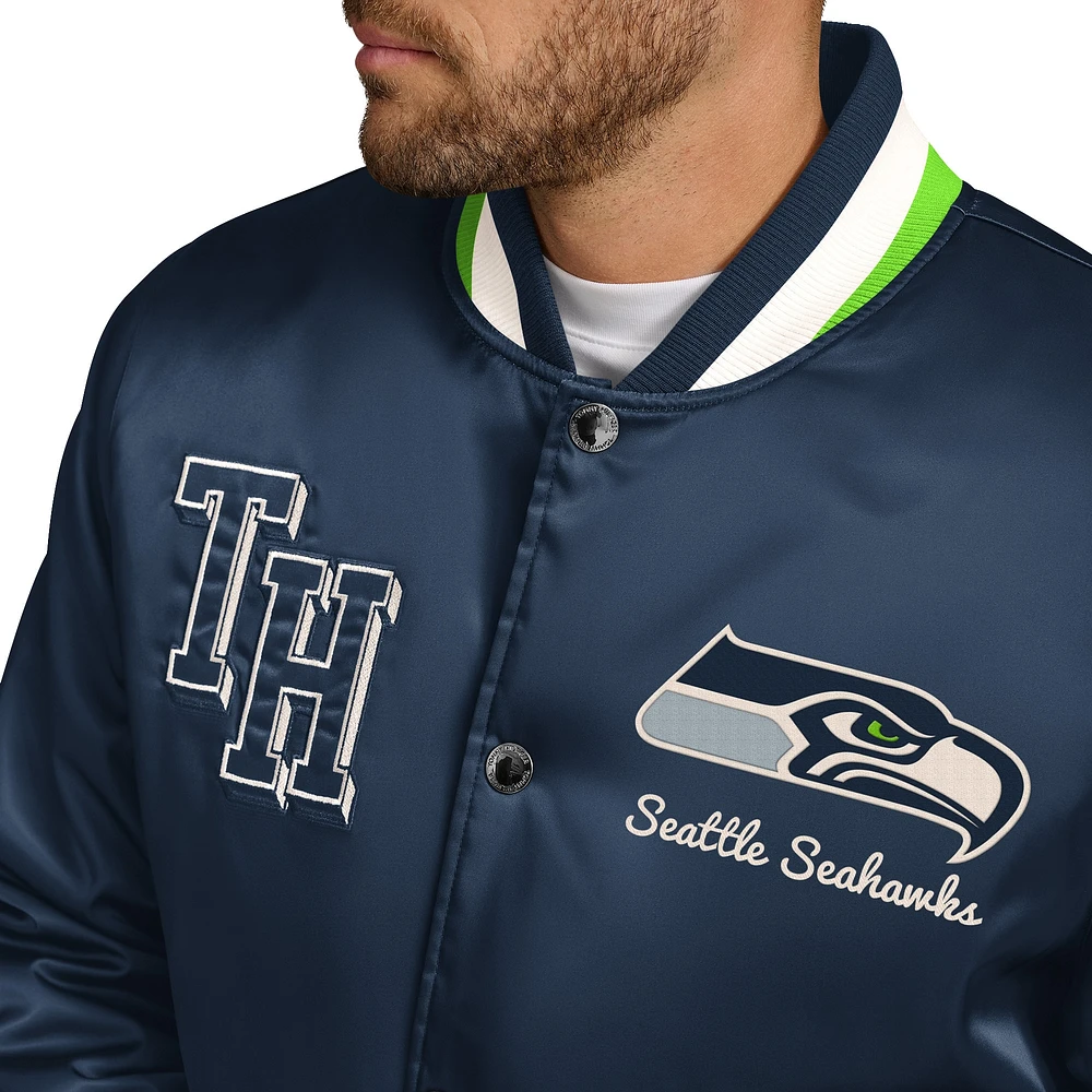 Men's Tommy Hilfiger College Navy Seattle Seahawks Dante Full-Snap Satin Jacket