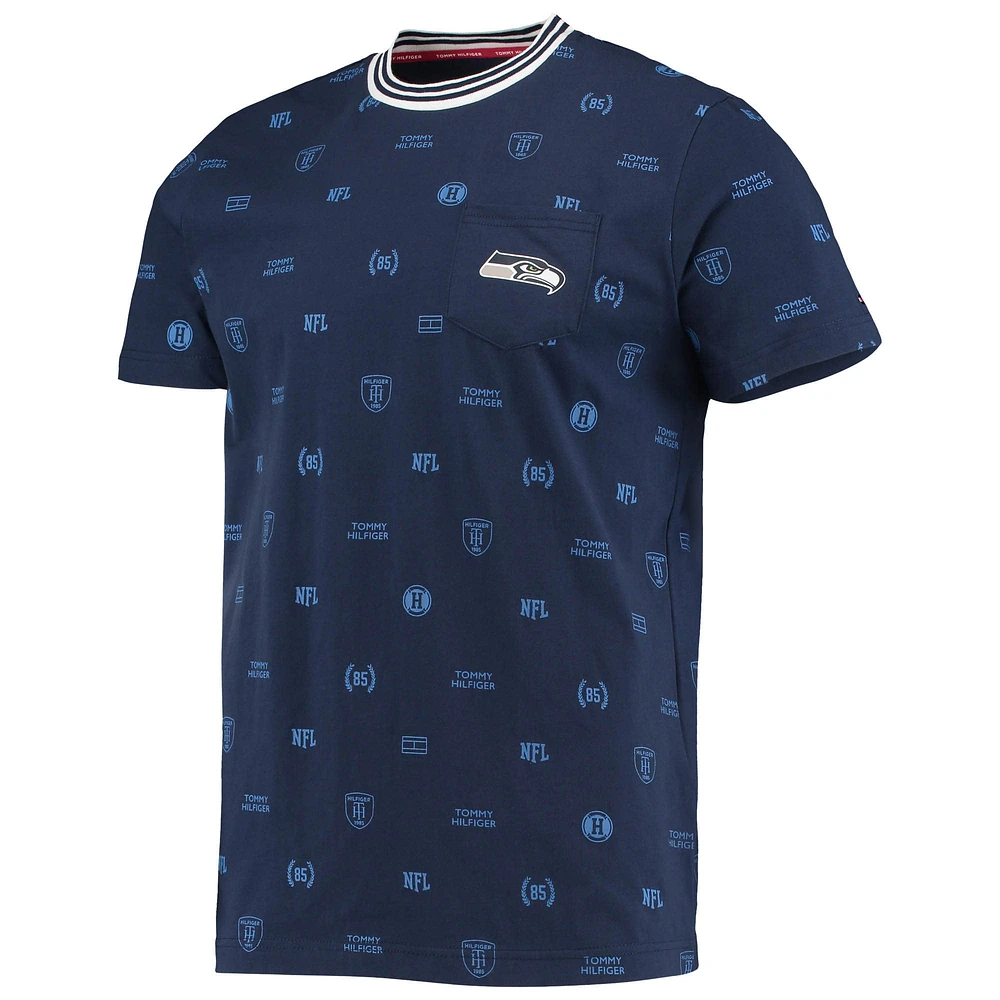 T-shirt Tommy Hilfiger College Navy Seahawks de Seattle pour homme avec poche essentielle