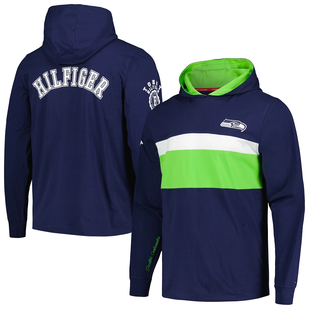 T-shirt à capuche manches longues Tommy Hilfiger College Navy Seattle Seahawks Morgan pour hommes