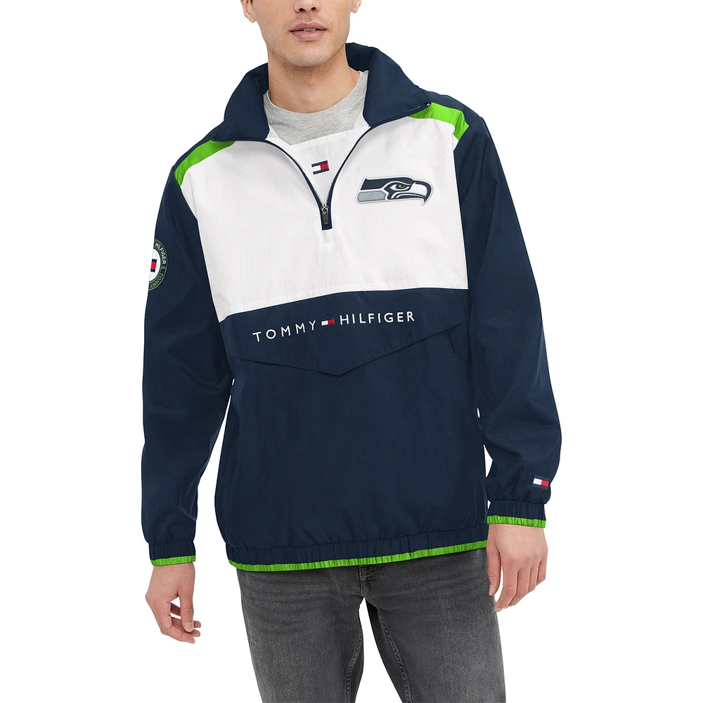 Men's Tommy Hilfiger Navy/White Seattle Seahawks Carter Half-Zip Hooded Top