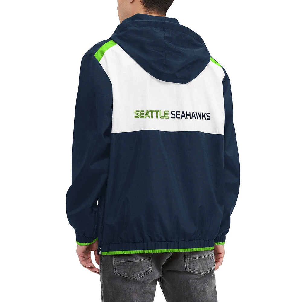 Men's Tommy Hilfiger Navy/White Seattle Seahawks Carter Half-Zip Hooded Top