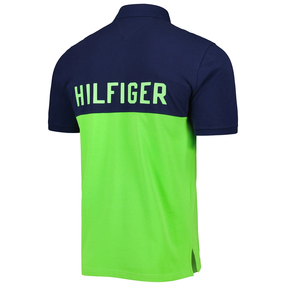 Polo Tommy Hilfiger Seattle Seahawks Color Block vert fluo/bleu marine pour homme