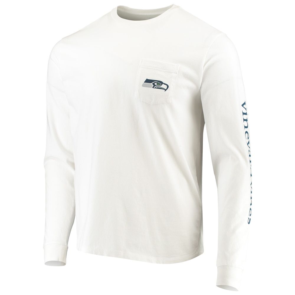 Men's Vineyard Vines White Seattle Seahawks Whale Helmet Long Sleeve T-Shirt