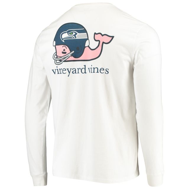 T-shirt à manches longues avec casque de baleine des Seattle Seahawks Vineyard Vines pour homme, blanc