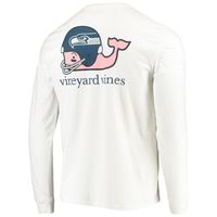 Men's Vineyard Vines White Seattle Seahawks Whale Helmet Long Sleeve T-Shirt