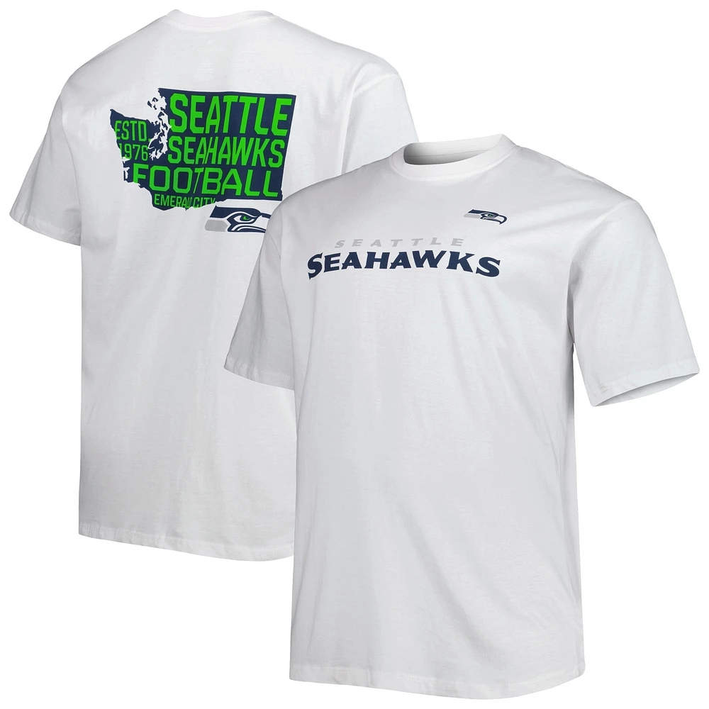 T-shirt blanc pour homme de la collection Hometown Hot Shot des Seattle Seahawks Big & Tall