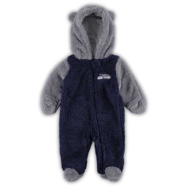 Dormeuse à fermeture éclair complète en polaire pour nouveau-né et nourrisson, bleu marine/gris, Seattle Seahawks Game Nap Teddy Bunting