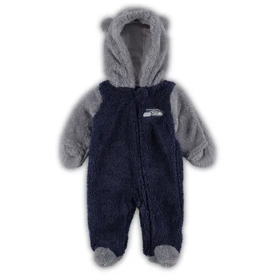 Seattle Seahawks Newborn & Infant Game Nap Teddy Fleece Bunting Full-Zip Sleeper - College Navy/Gray