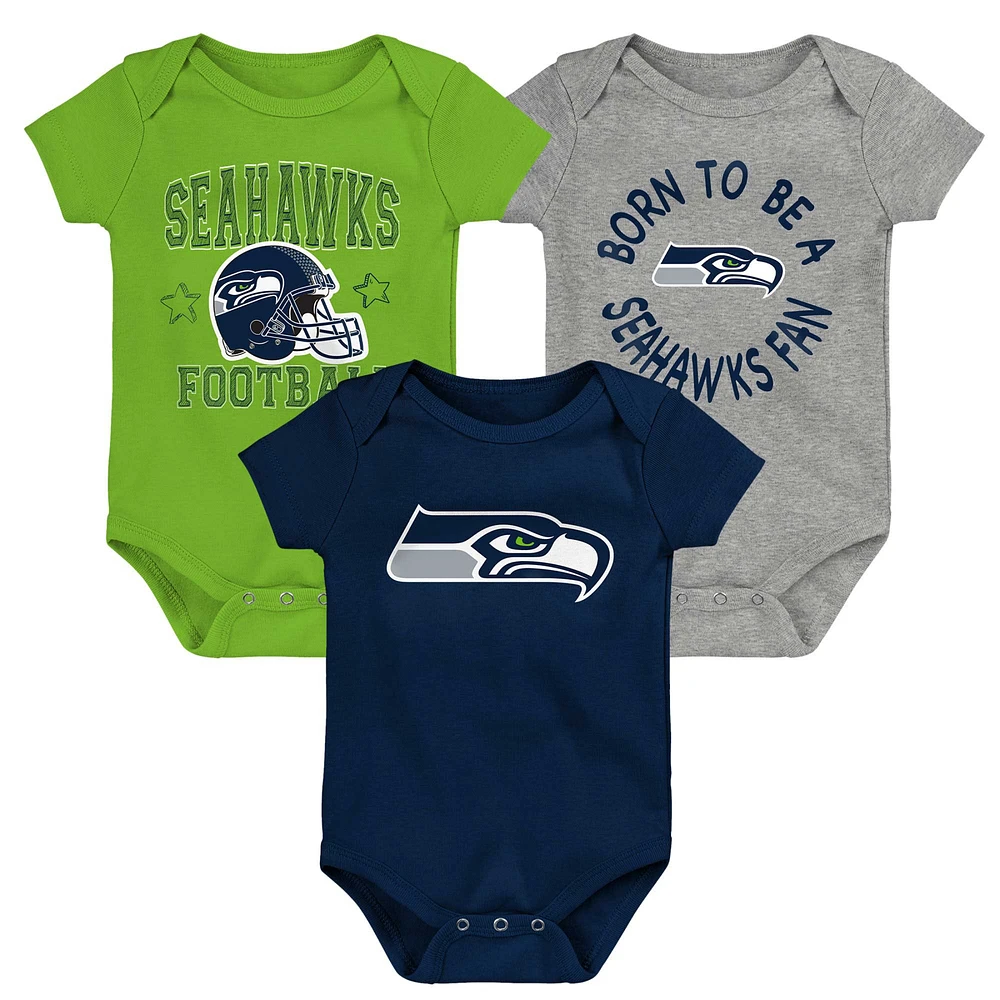 Ensemble trois pièces pour nouveau-né et nourrisson College Navy/vert fluo/gris chiné Seattle Seahawks