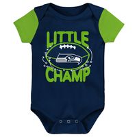 Newborn & Infant College Navy/Neon Green Seattle Seahawks 3-Piece Little Champ Bodysuit Bib Booties - Set