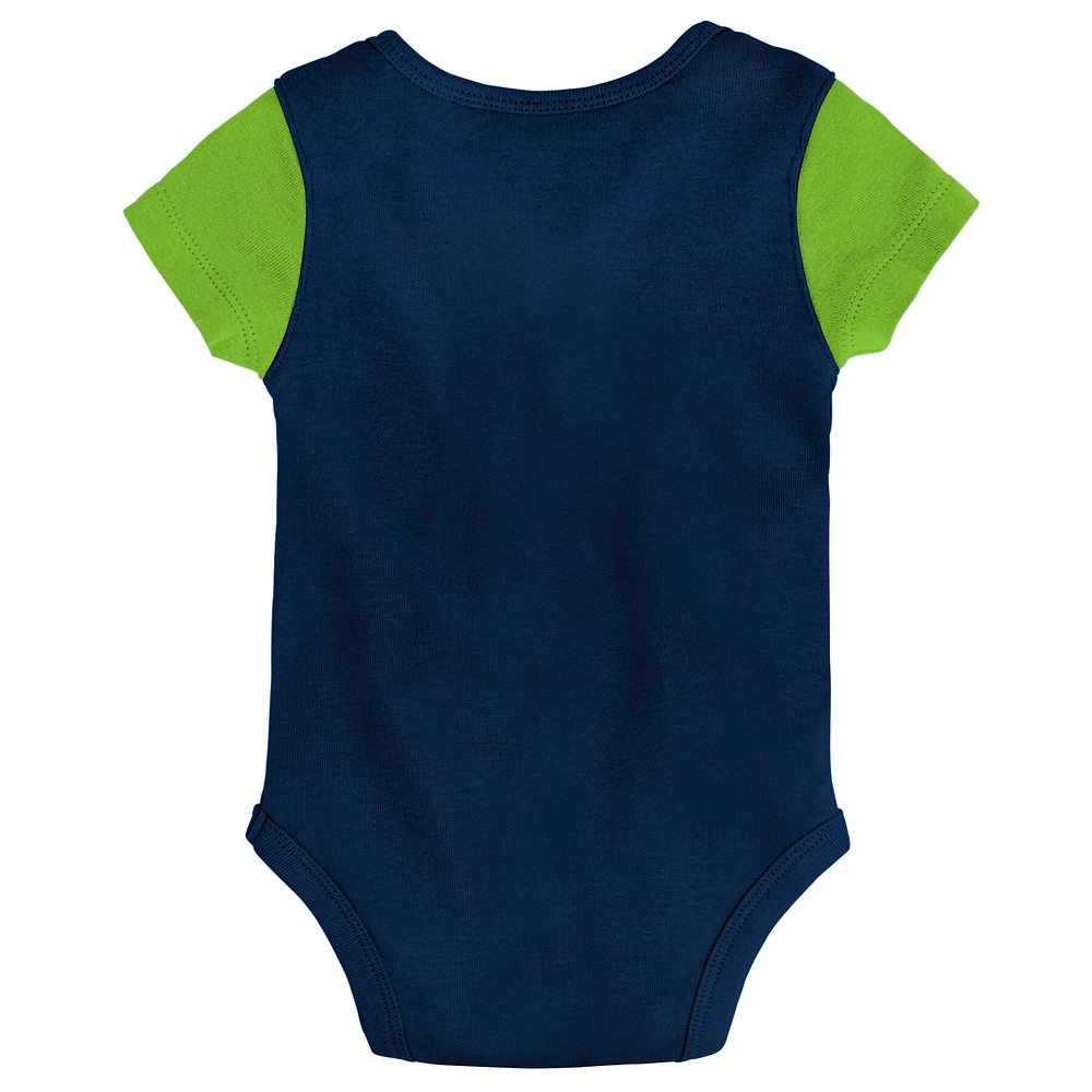 Newborn & Infant College Navy/Neon Green Seattle Seahawks 3-Piece Little Champ Bodysuit Bib Booties - Set
