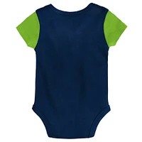 Newborn & Infant College Navy/Neon Green Seattle Seahawks Little Champ Three-Piece Bodysuit Bib Booties Set