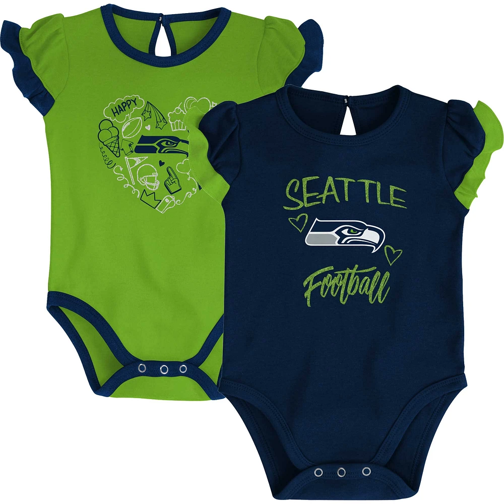 Ensemble de body deux pièces Too Much Love des Seahawks Seattle pour nouveau-nés et nourrissons College Navy/vert fluo