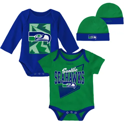 NFL 3-Piece Baby Boys Seattle Seahawks Bodysuit, Pant, and Cap Set - 0-3mo