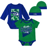 Nouveau-né et bébé vert/Royal Seattle Seahawks Victory Formation Throwback Body trois pièces bonnet en tricot