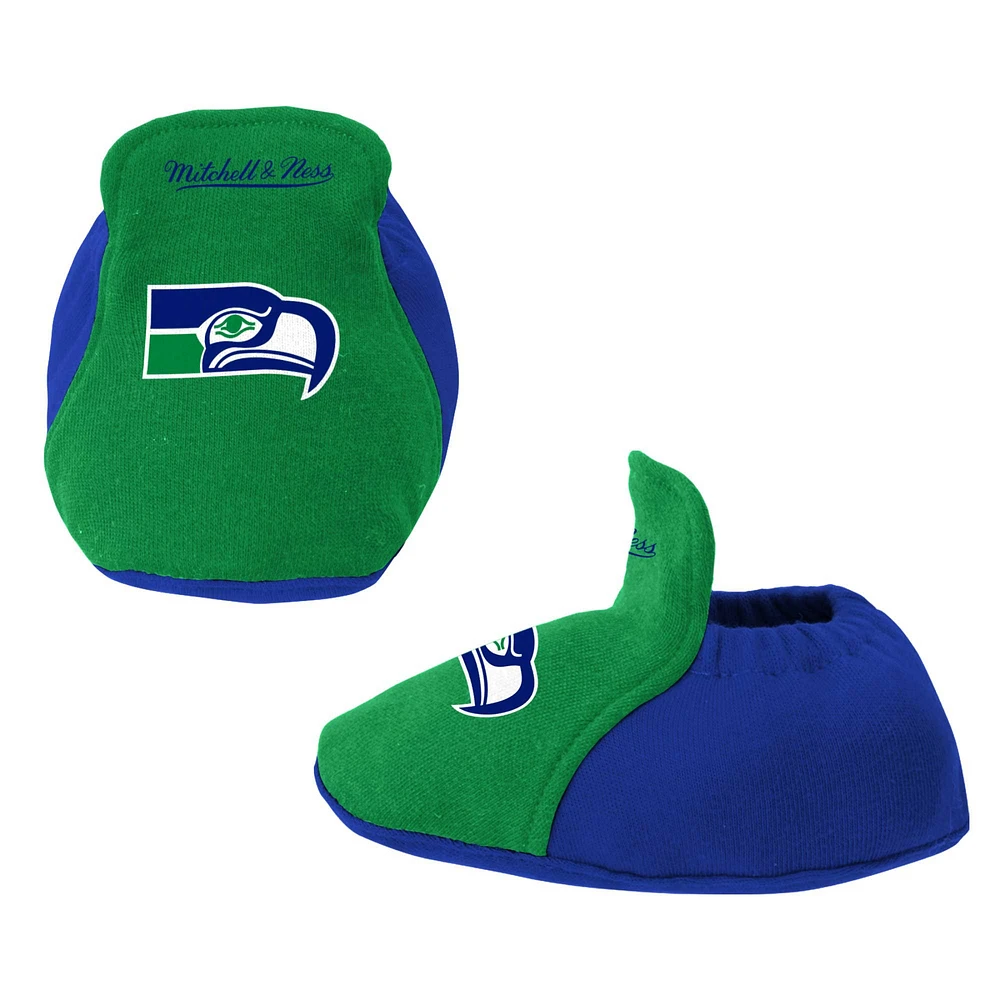 Nouveau-né et nourrisson Mitchell & Ness - Ensemble body, bavoir chaussons vert/royal Seattle Seahawks Throwback Big Score