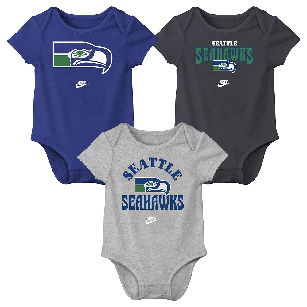 Lot de trois bodies Nike Rewind pour nouveau-né et bébé des Seattle Seahawks