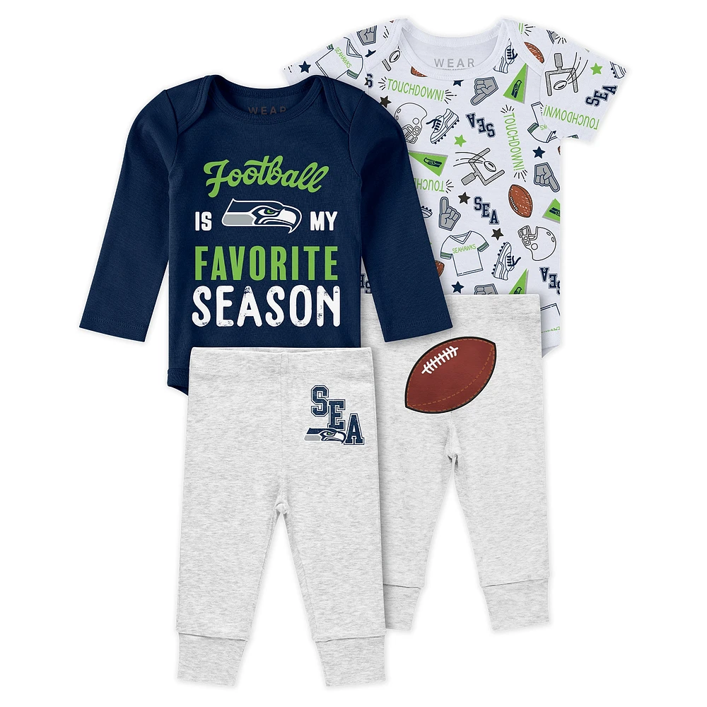 Newborn & Infant WEAR by Erin Andrews Seattle Seahawks Three-Piece Turn Me Around Bodysuits Pant Set