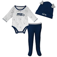 Newborn & Infant White/ Seattle Seahawks Dream Team Bodysuit Pants Hat Set