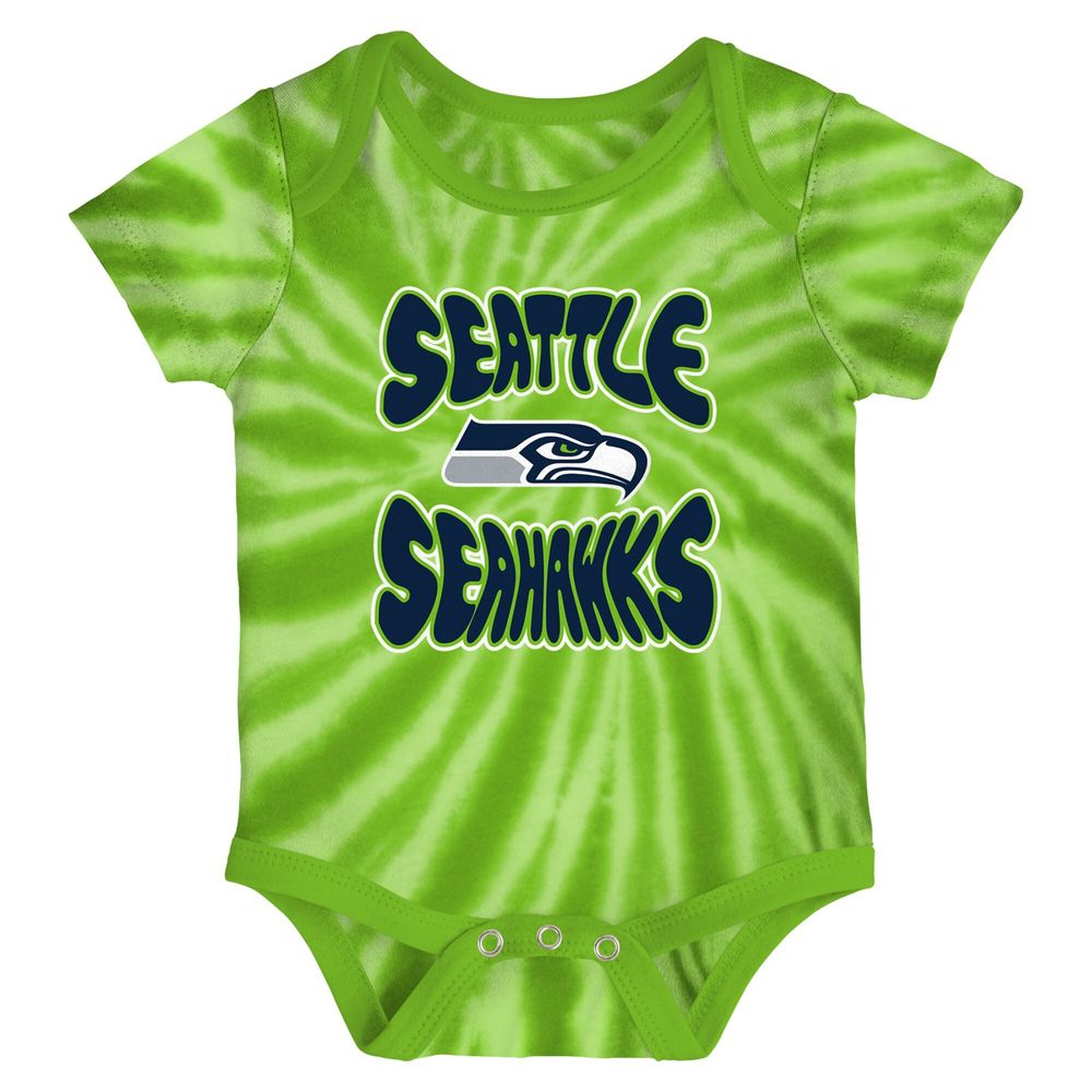 Newborn & Infant White/Neon Green Seattle Seahawks Monterey Tie-Dye