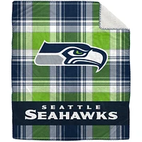 Pegasus Seattle Seahawks Pegasus Seattle Seahawks Couverture en peluche Sherpa en flanelle à carreaux 50" x 60"