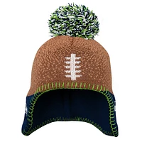 Bonnet en tricot à tête de football des Seattle Seahawks marron préscolaire avec pompon