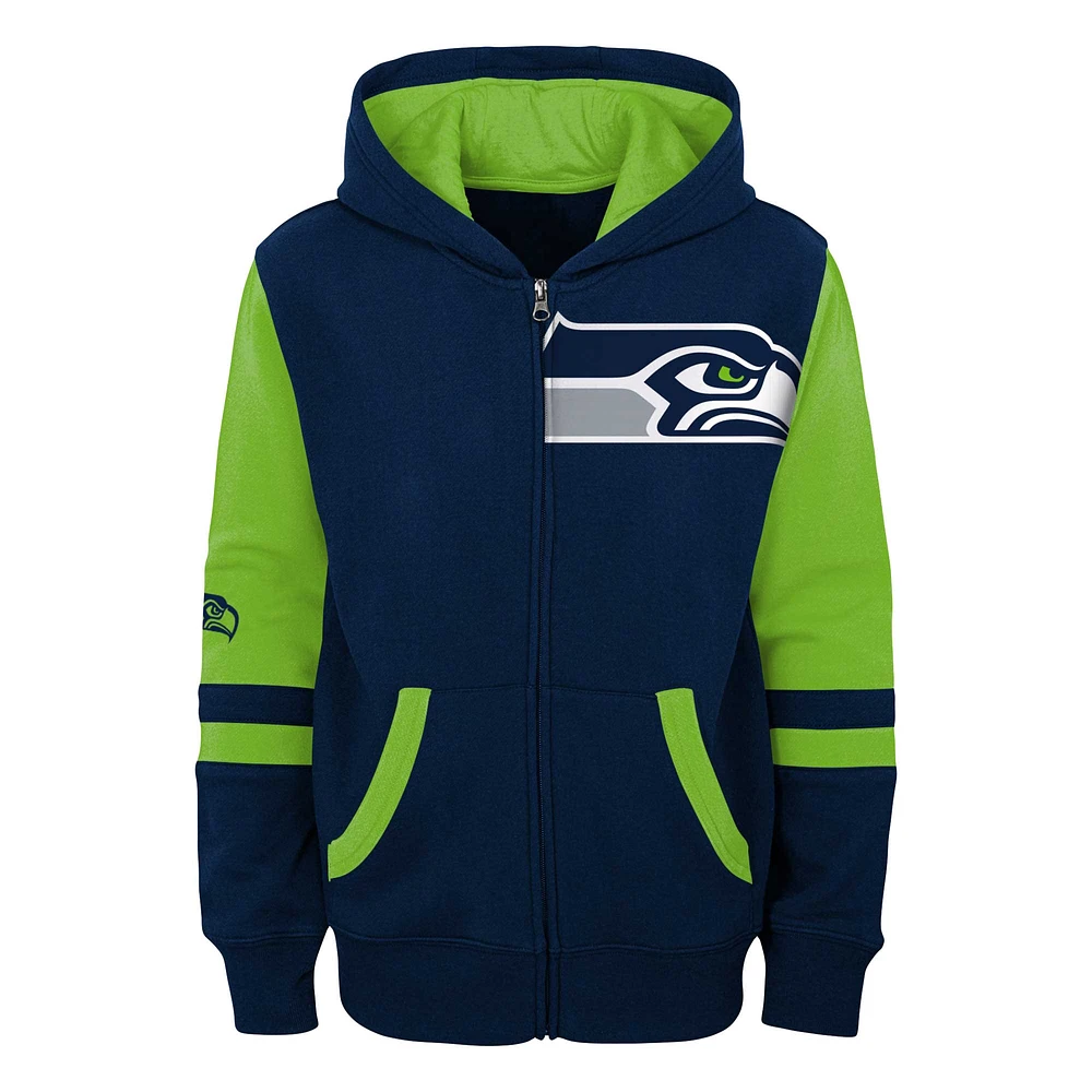 Preschool College Navy Seattle Seahawks Stadium Colorblock Sweat à capuche entièrement zippé