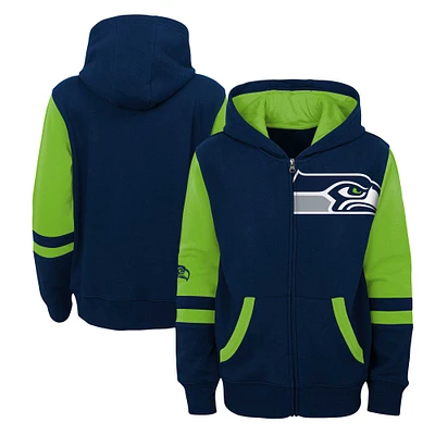 Preschool College Navy Seattle Seahawks Stadium Colorblock Sweat à capuche entièrement zippé