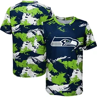 T-shirt préscolaire à motif croisé bleu marine/vert fluo des Seattle Seahawks
