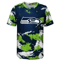 T-shirt préscolaire à motif croisé bleu marine/vert fluo des Seattle Seahawks