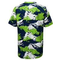 T-shirt préscolaire à motif croisé bleu marine/vert fluo des Seattle Seahawks