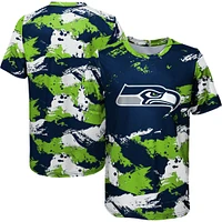 T-shirt préscolaire à motif croisé bleu marine/vert fluo des Seattle Seahawks